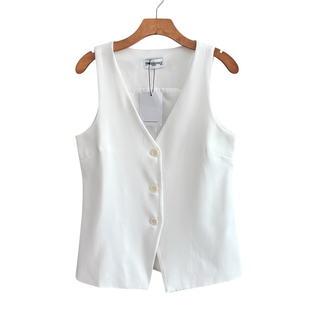 Princess Polly White Sleeveless Button Vest